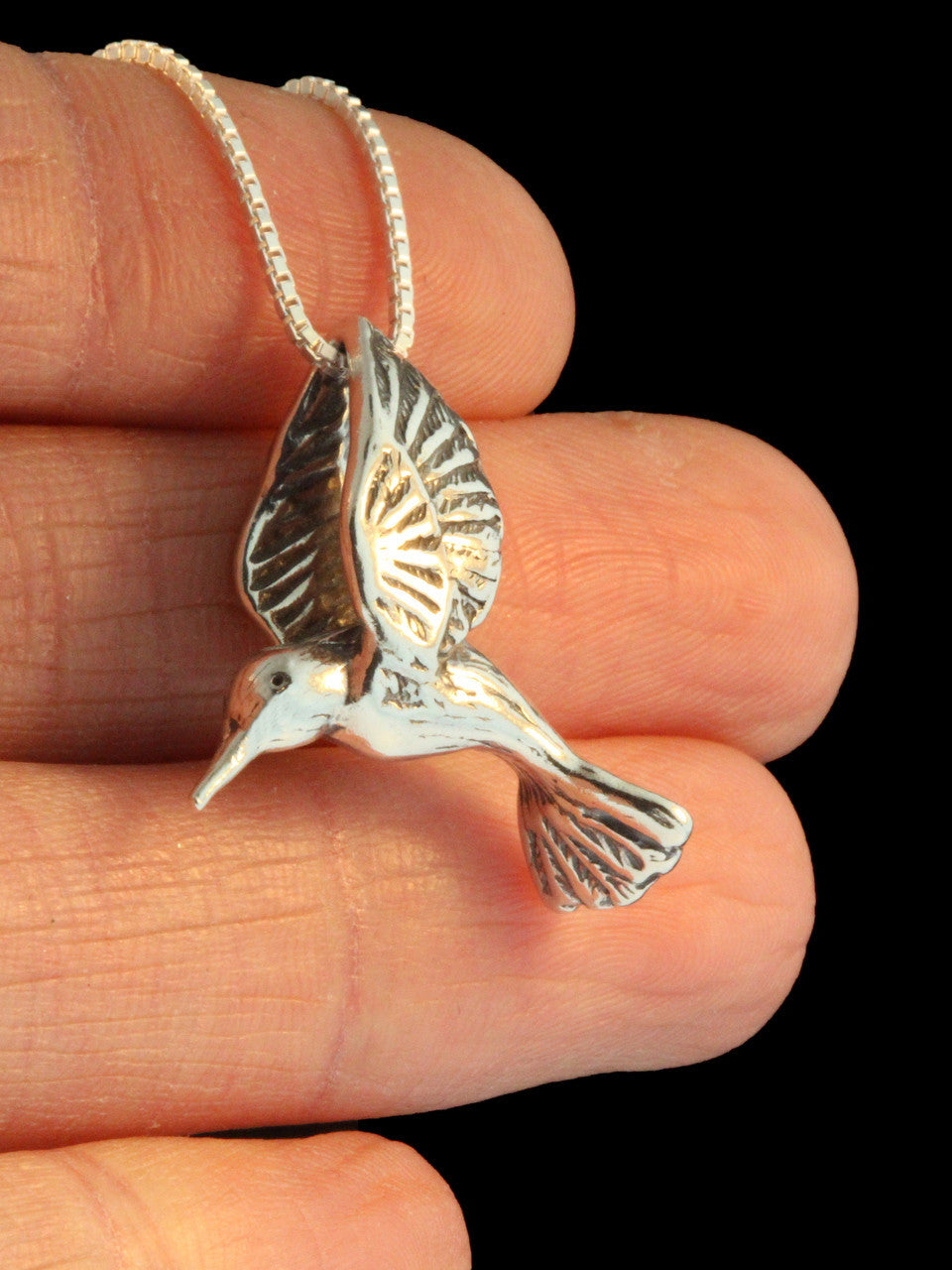 Hummingbird Pendant and Hummingbird Earrings Jewelry Set - Sterling Silver