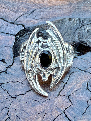 Gothic Bat Ring with Gemstone - Silver
