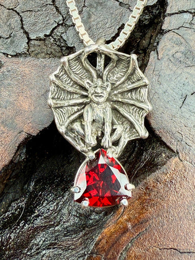 Gothic Gargoyle with 9mm Trillion Gemstone - Sterling Silver