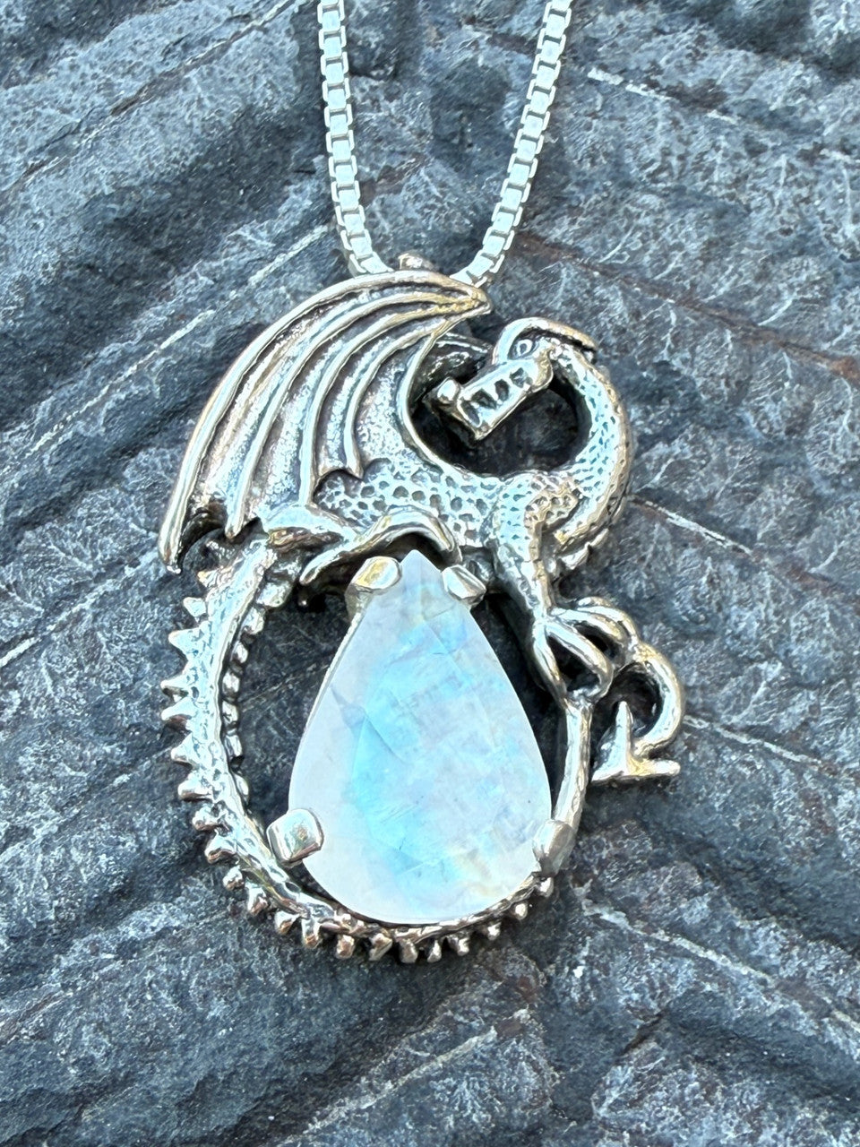 Avalon Dragon with Pear Moonstone - Silver
