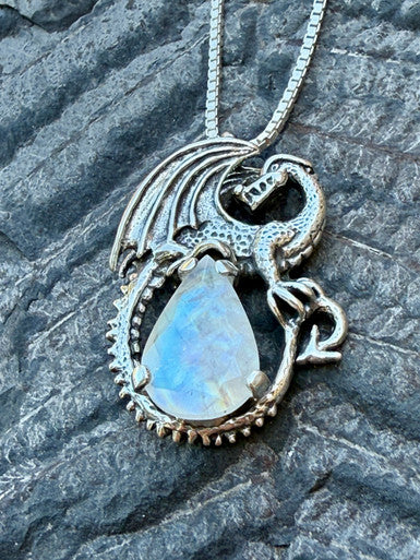 Avalon Dragon with Pear Moonstone - Sterling Silver