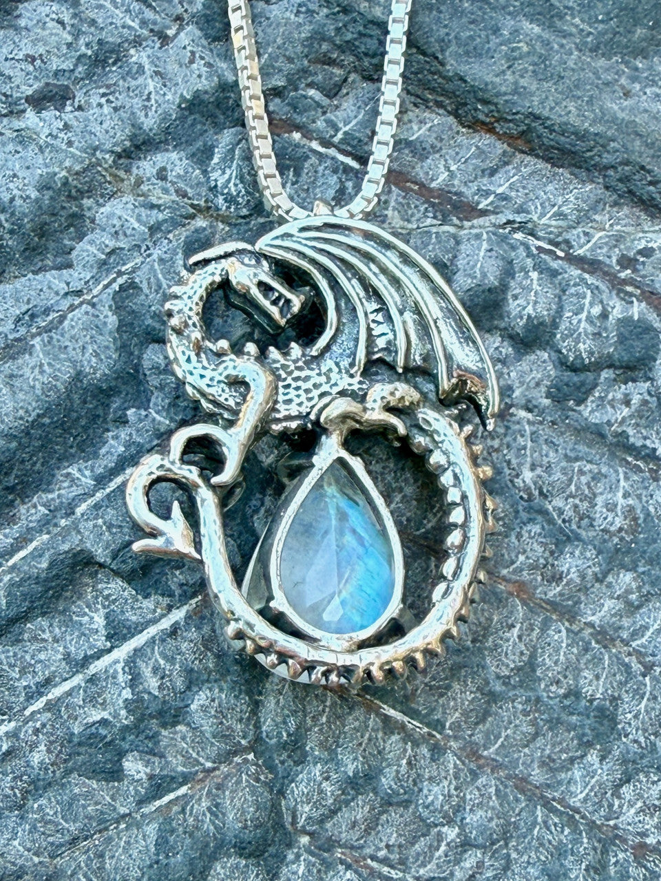 Avalon Dragon with Pear Moonstone - Silver