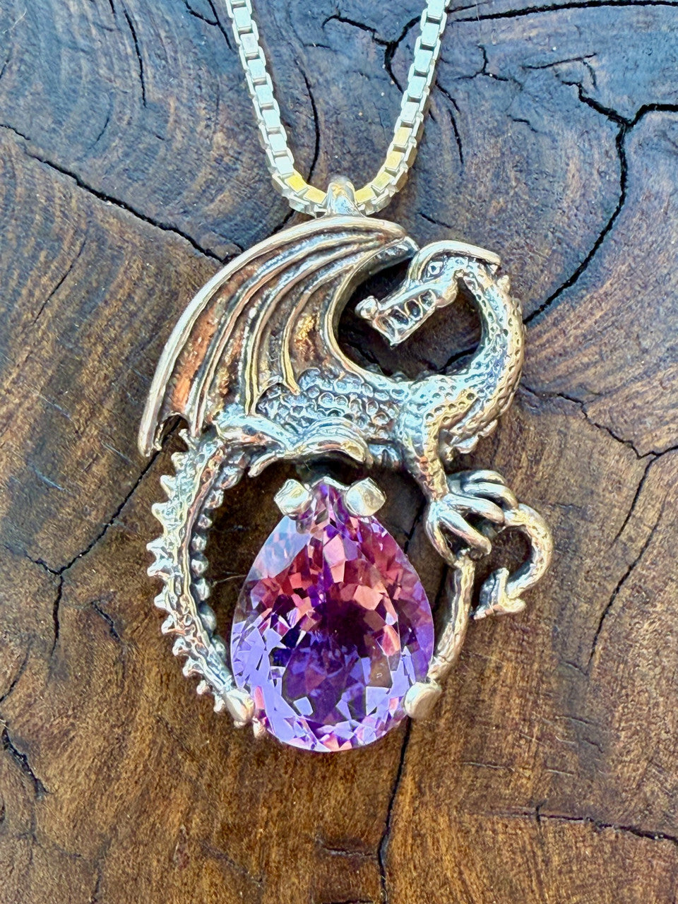Avalon Dragon with 12mm x 17mm Pear Amethyst - Silver