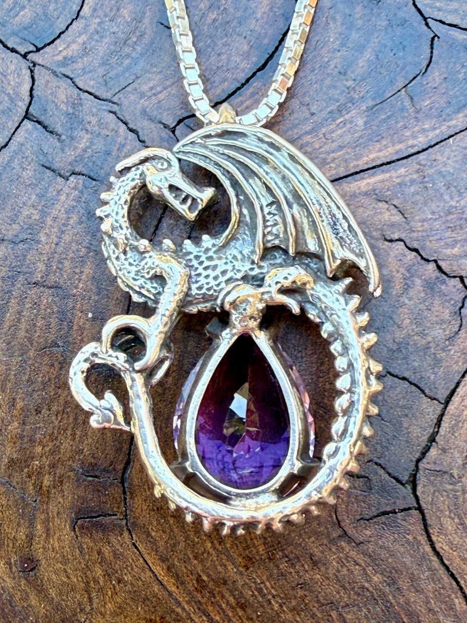 Avalon Dragon with 12mm x 17mm Pear Amethyst - Silver