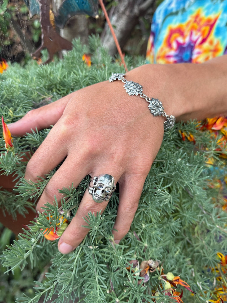 Green Man Link Bracelet - Silver