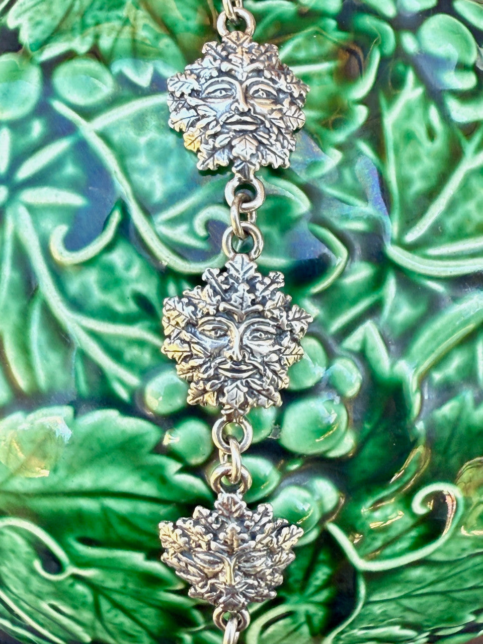 Green Man Link Bracelet - Silver