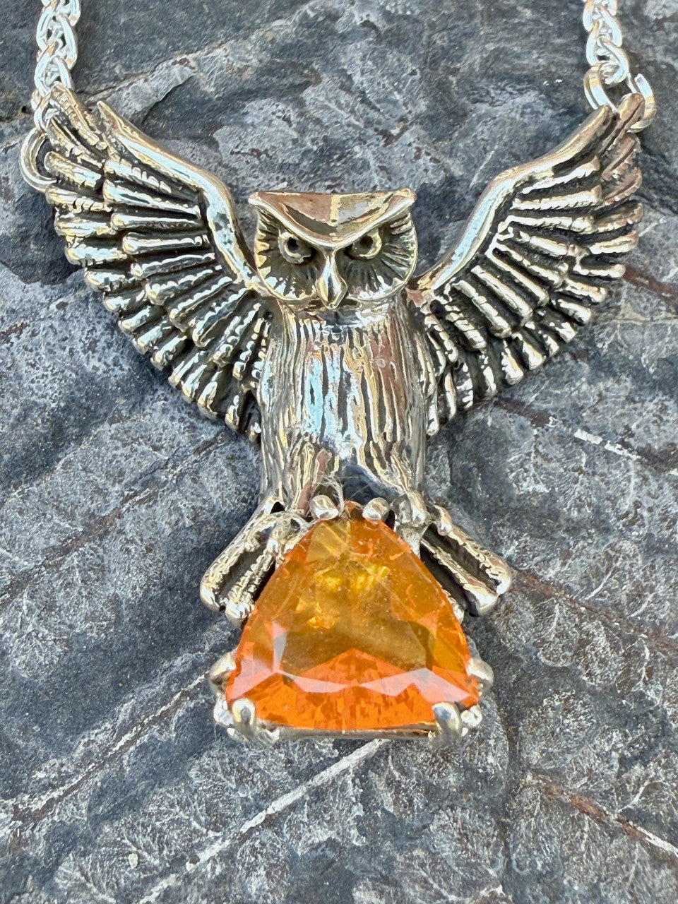 Owl Neckpiece with 13mm Mexican Fire Opal