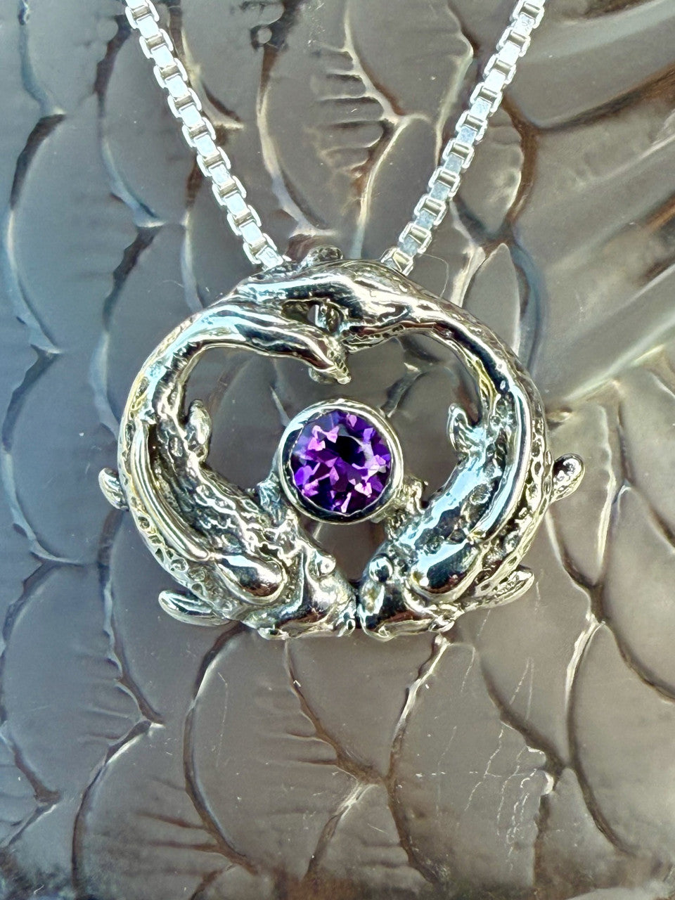 Koi Love Charm with Amethyst - Silver