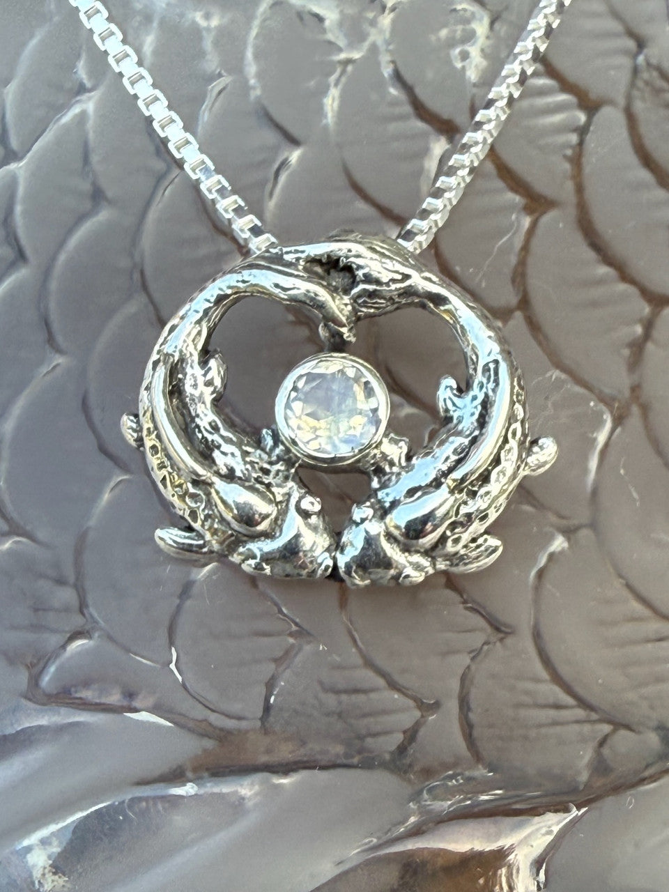 Koi Love Charm with Rainbow Moonstone - Silver