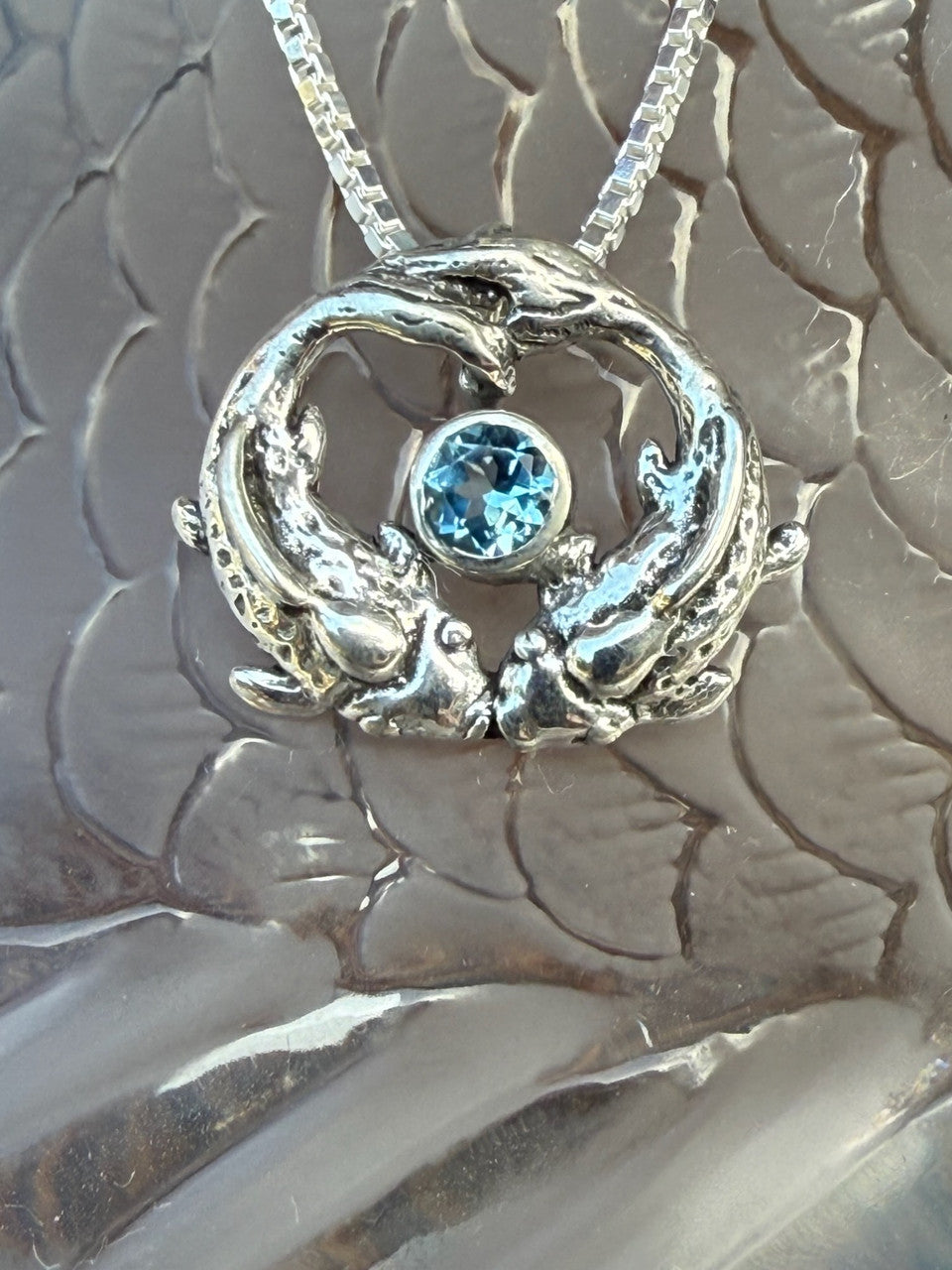 Koi Love Charm with Blue Topaz - Silver