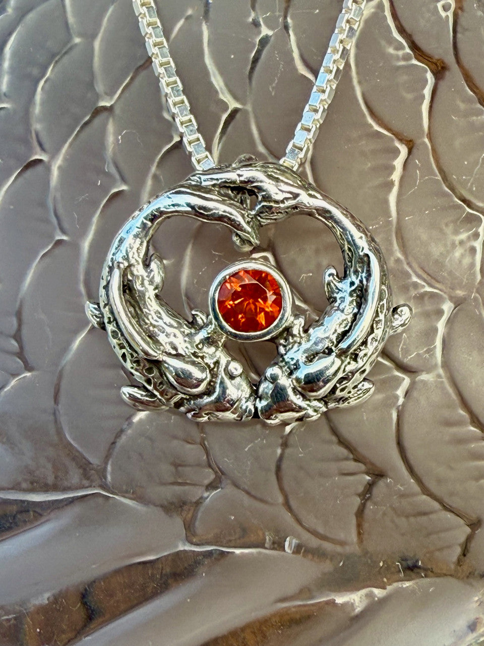Koi Love Charm with Mexican Fire Opal - Silver