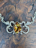 Spike Dragon Neckpiece with Arizona Fire Agate - Sterling Silver