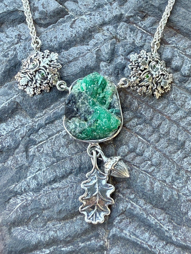 Green Man Emerald Crystal Neckpiece - Silver