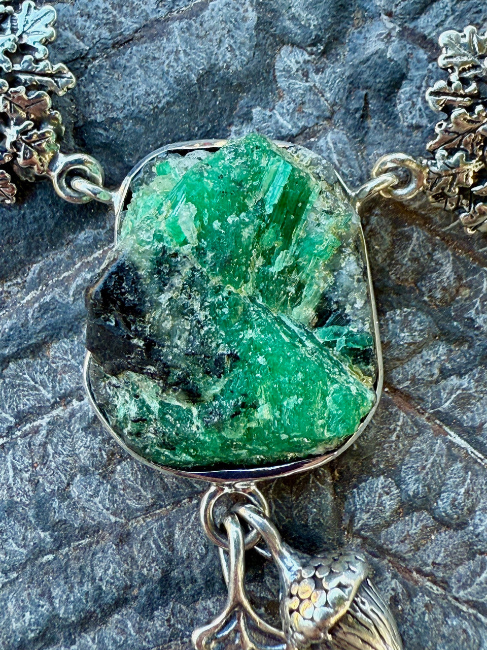 Emerald Crystal Green Man Neckpiece - Silver