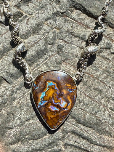 Australian Koroit Boulder Opal and Tentacle Neckpiece - Sterling Silver