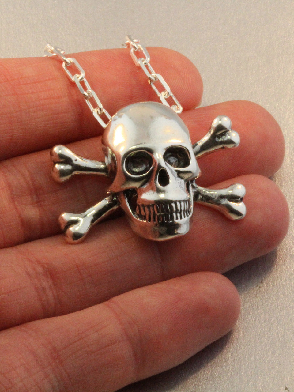 Large Skull and Crossbones Pendant - Silver