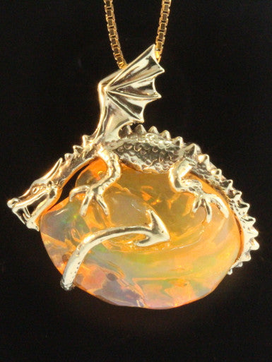 Vortex Opal Dragon Pendant - 18K Gold - SOLD