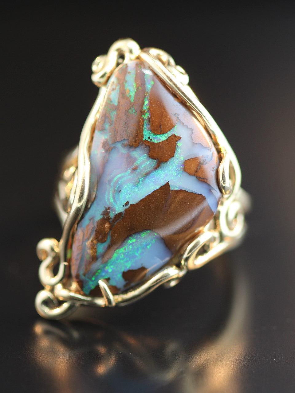 Ocean Reef Boulder Opal Ring - 14K Gold - SOLD