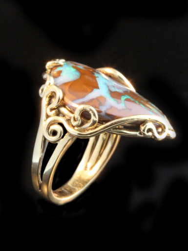 Ocean Reef Boulder Opal Ring - 14K Gold - SOLD