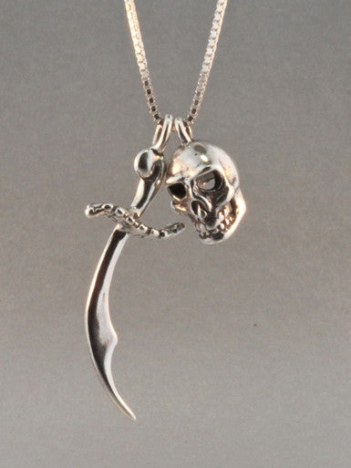 Skull and Scimitar Charm Necklace - Sterling Silver
