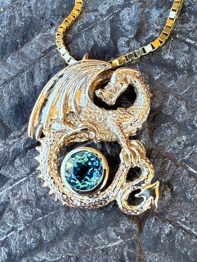Avalon Dragon Pendant with Gemstone - 14K Gold