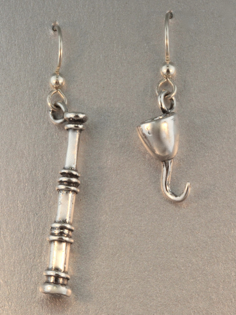 Pirate - Spyglass and Hook Earring Set - Sterling Silver