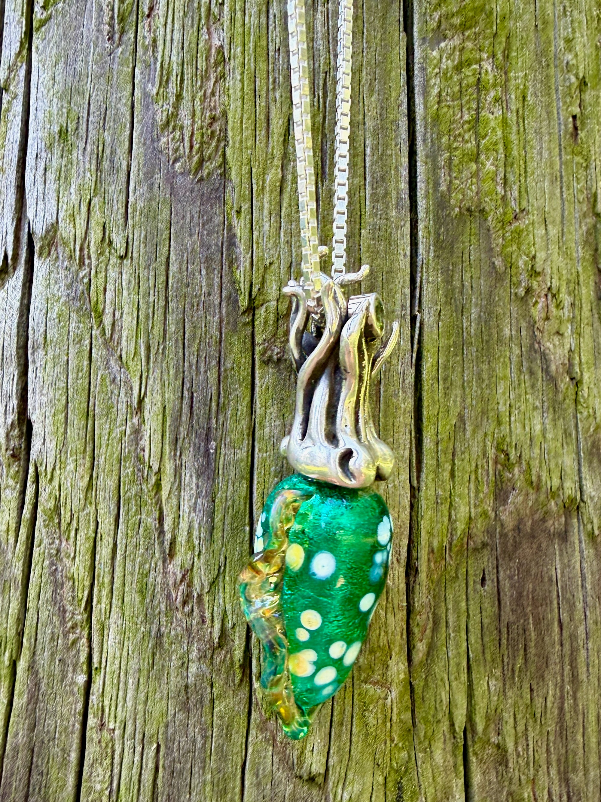 Iridescent Cuttlefish Pendant with Peridot - Sterling Silver