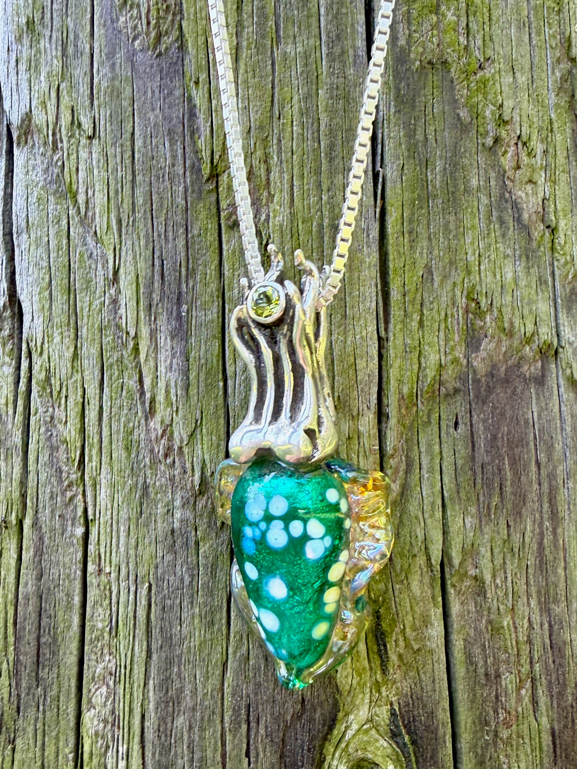 Iridescent Cuttlefish Pendant with Peridot - Sterling Silver