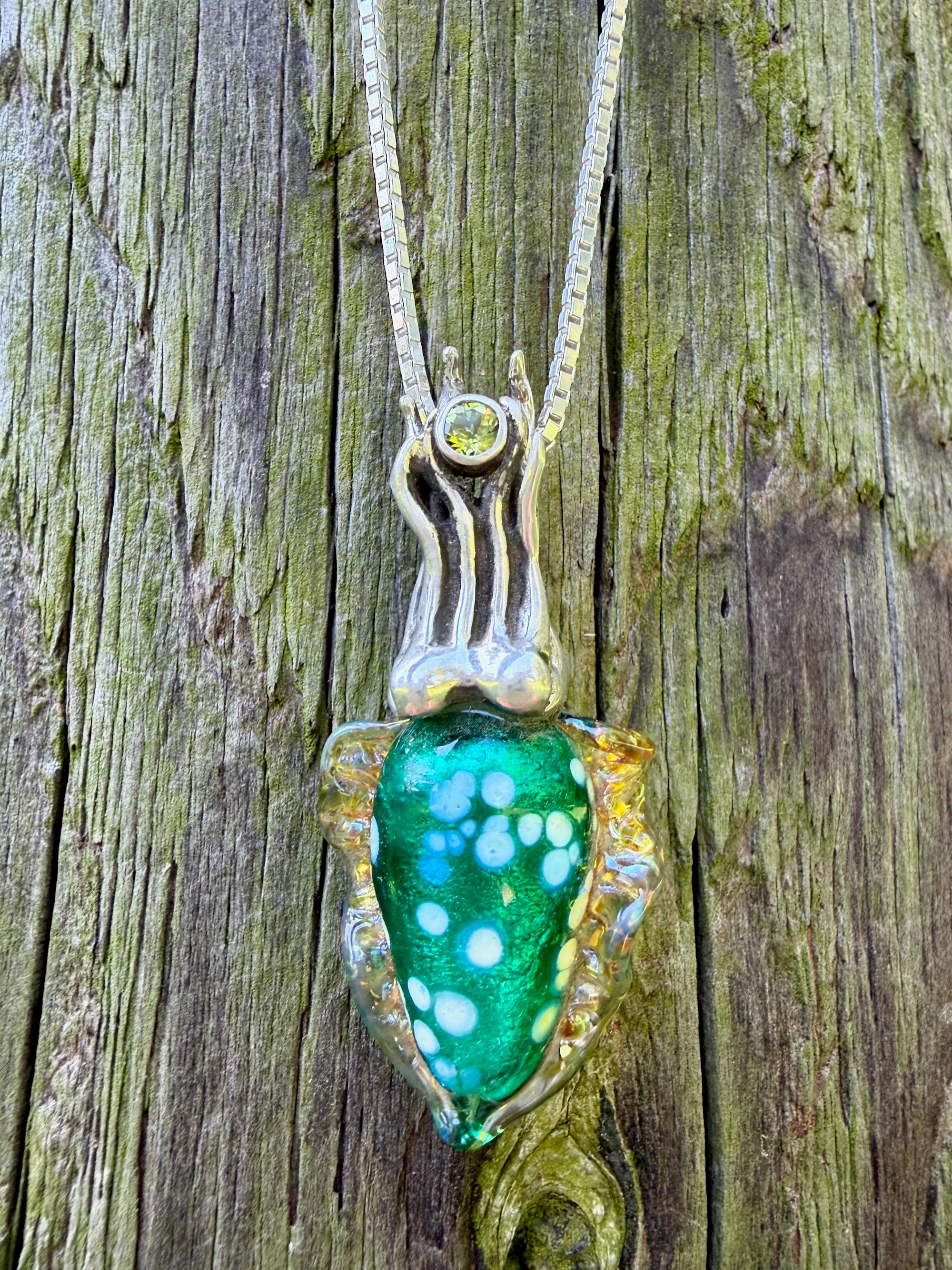 Iridescent Cuttlefish Pendant with Peridot - Sterling Silver