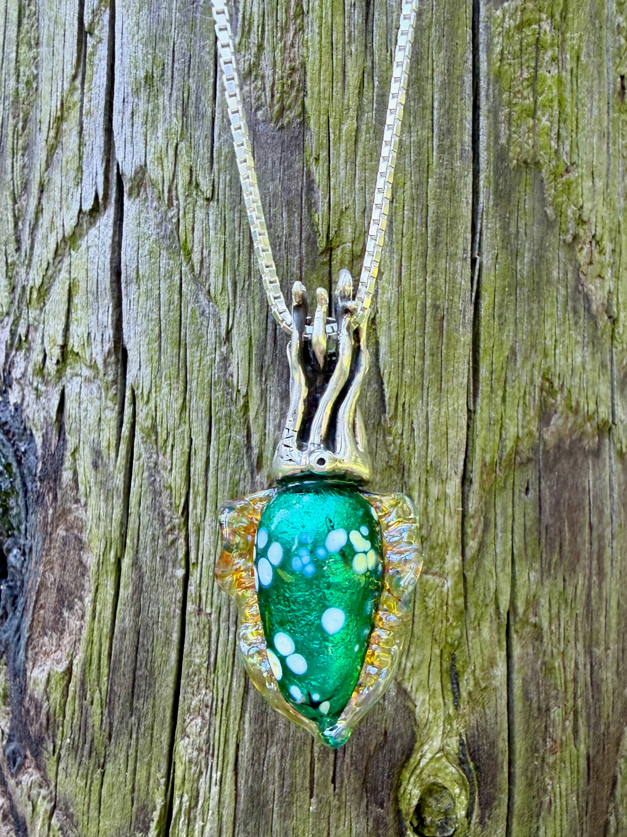 Iridescent Cuttlefish Pendant with Peridot - Sterling Silver