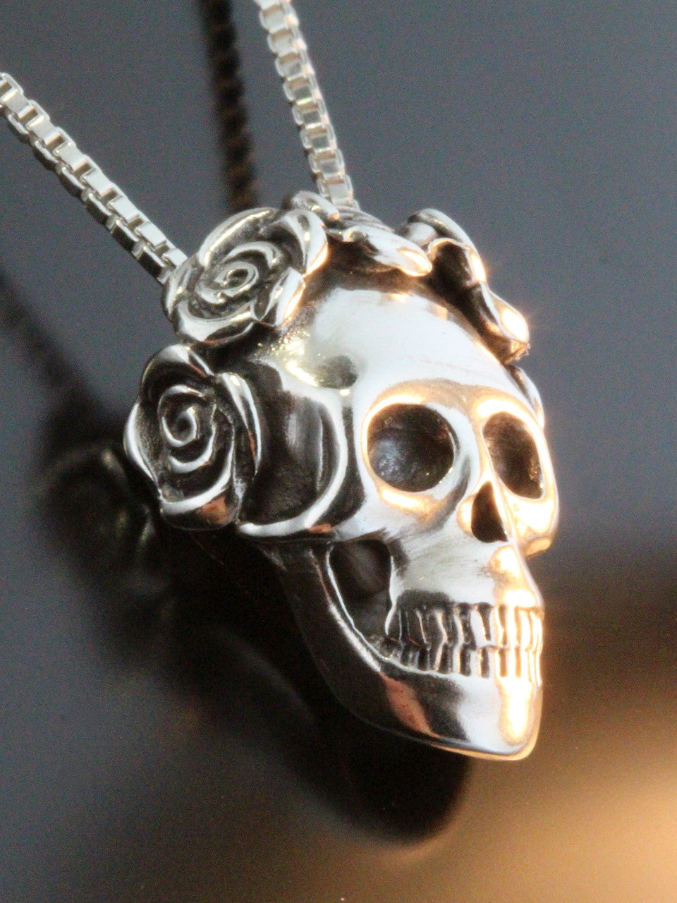 Sterling Silver Skull and Rose Pendant