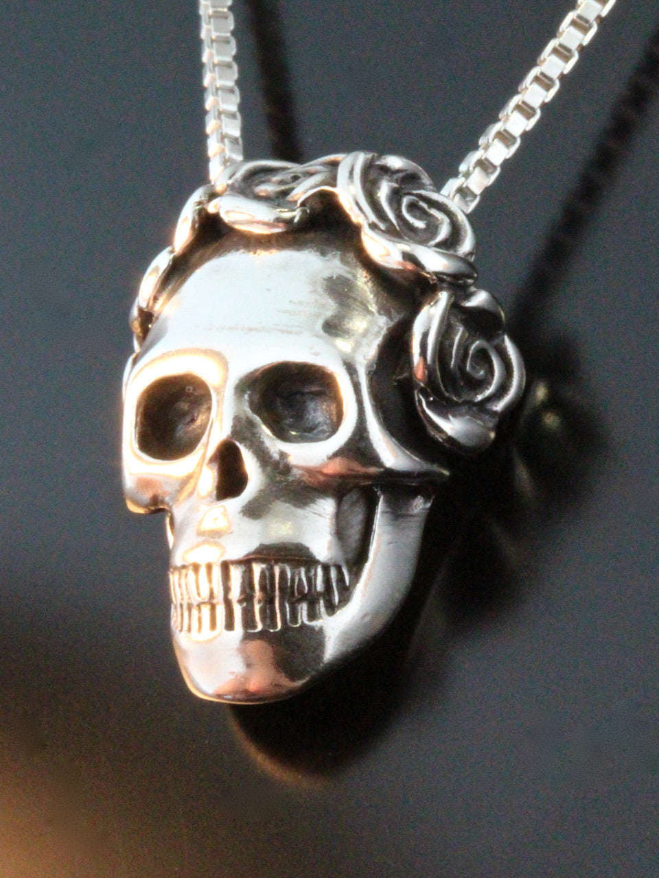 Sterling Silver Skull and Rose Pendant