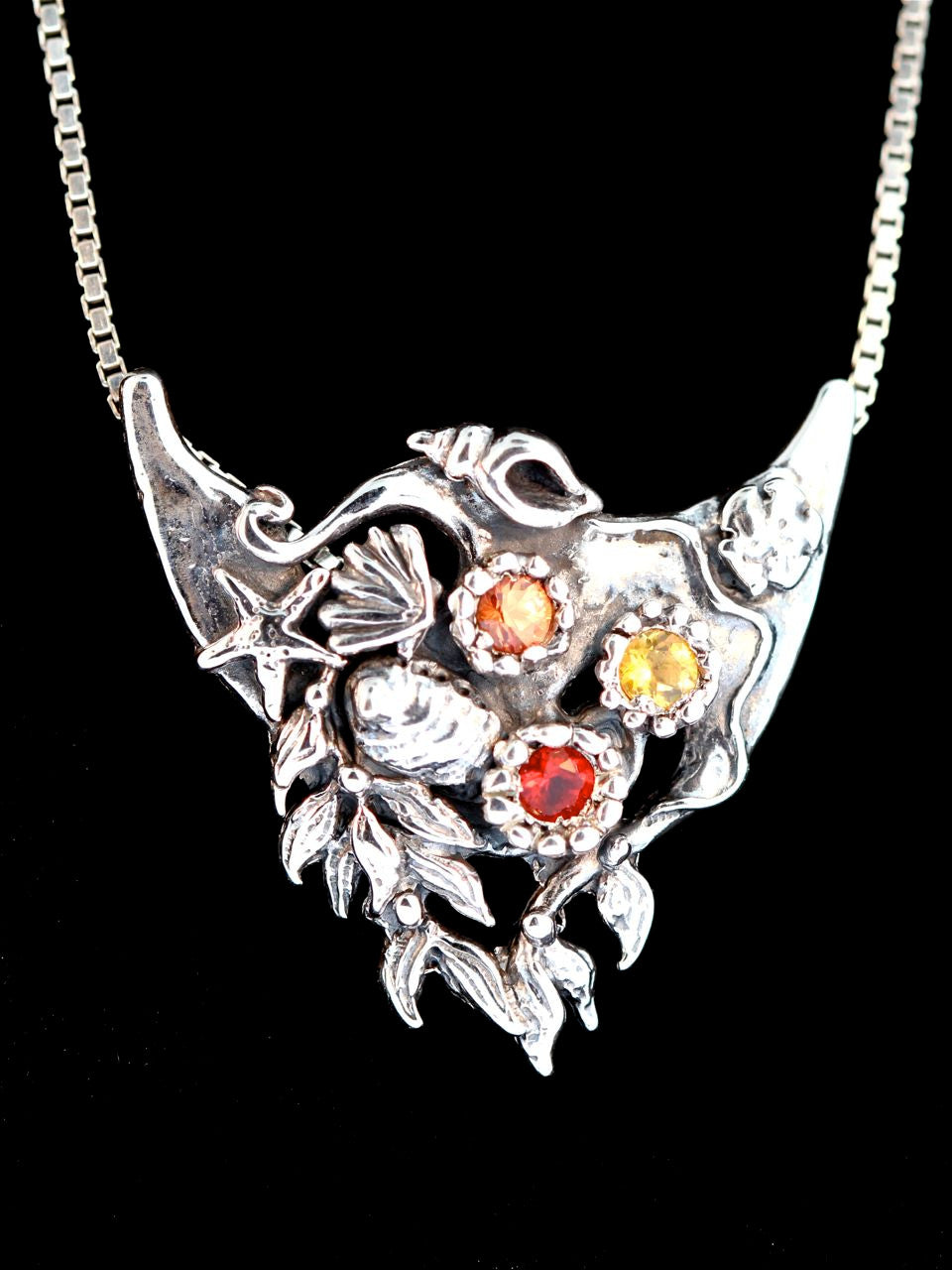 Atlantis Treasure Pendant - Silver with Mexican opal, orange and yellow sapphires