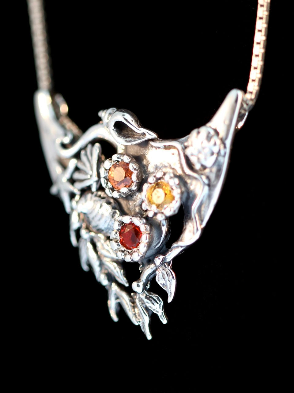 Atlantis Treasure Pendant- Silver with Mexican opal, orange and yellow sapphires