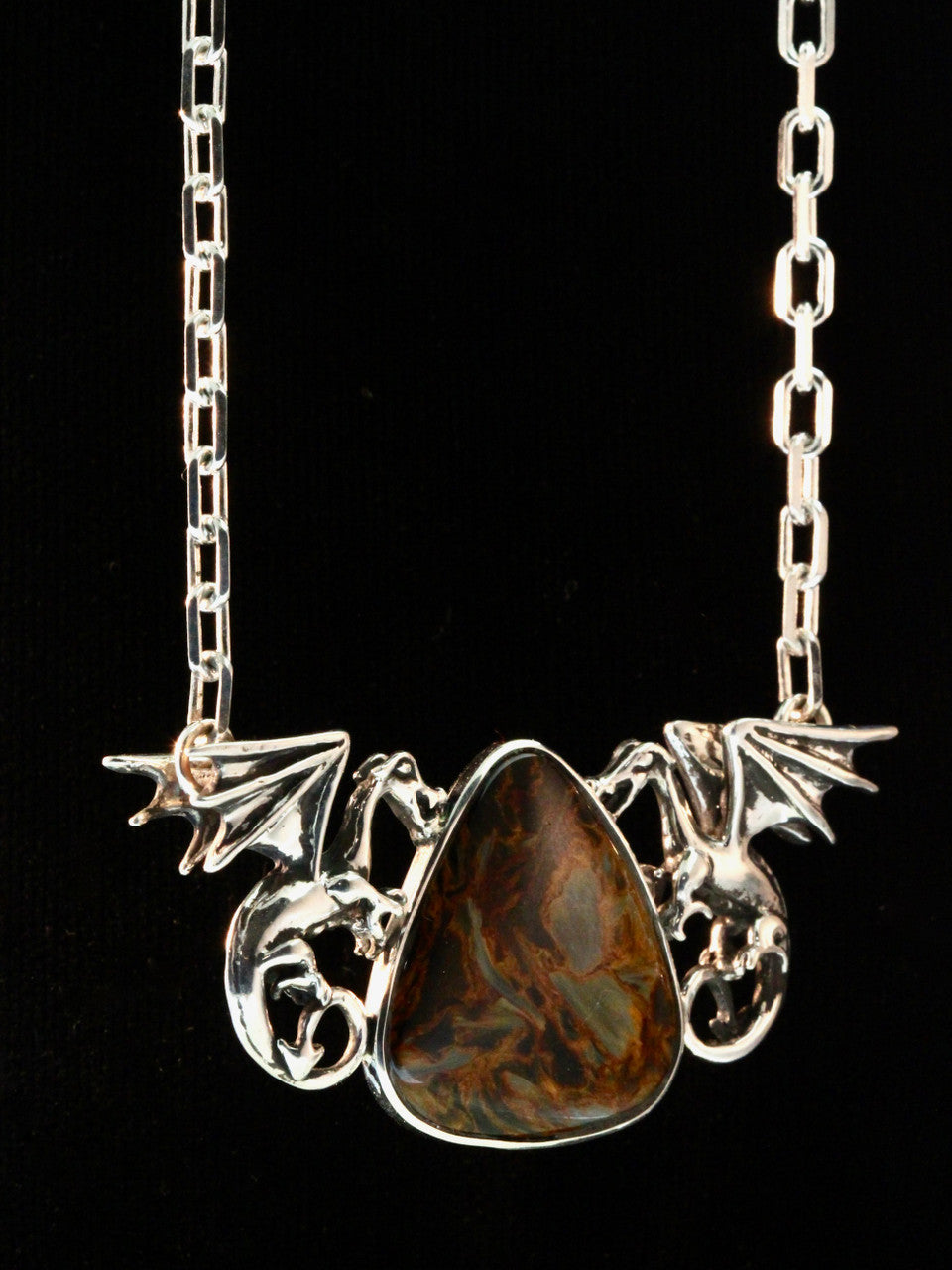 Pietersite Fire Storm Dragon Neckpiece - Silver