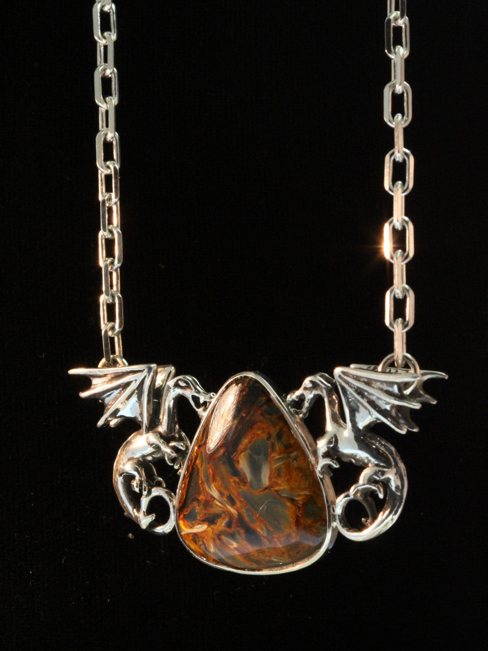 Pietersite Fire Storm Dragon Neckpiece - Silver