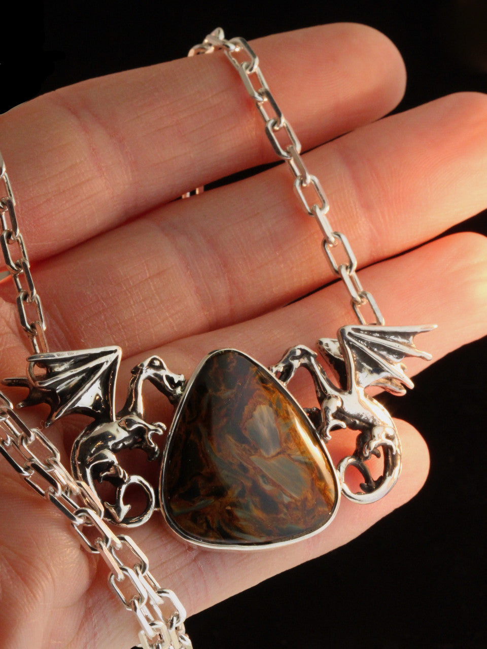 Pietersite Fire Storm Dragon Neckpiece - Silver