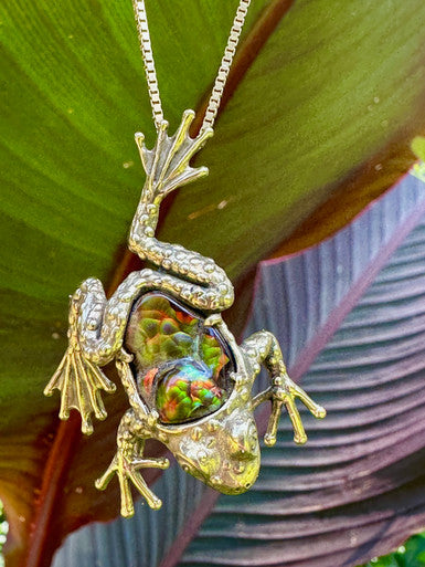Harlequin Tree Frog Pendant - 18K Gold & Fire Agate