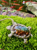 Fire Agate Turtle Pendant - 18K Gold