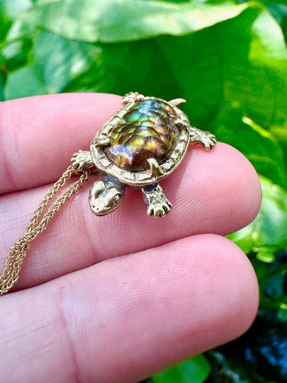 Turtle or Tortoise Pendant with Fire Agate - 18K gold