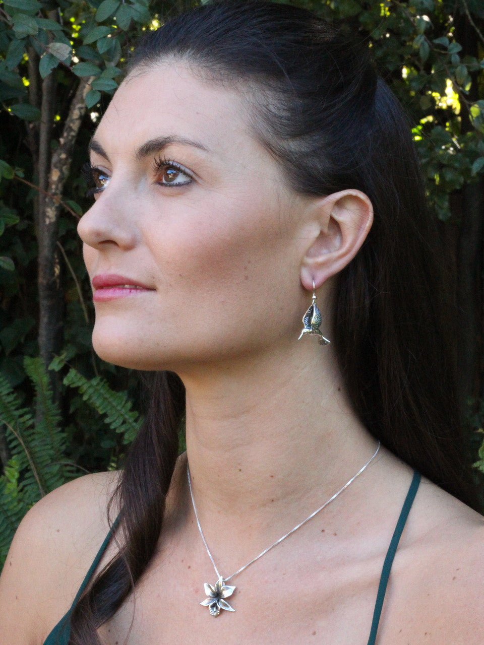 Large Hummingbird Earrings in Silver