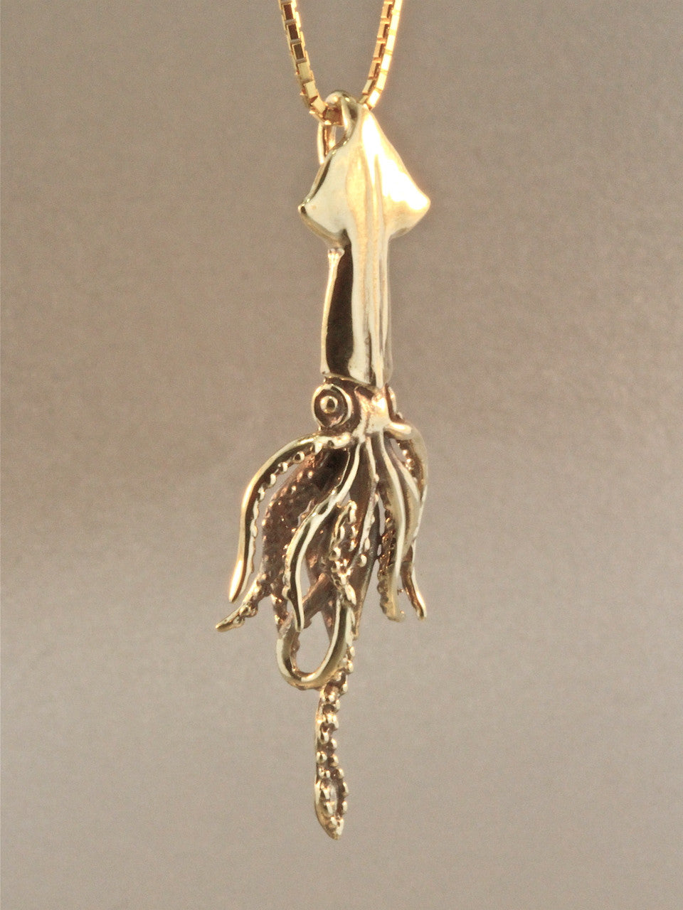 14K gold squid charm - three dimensional and solid