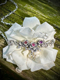 Rose Tendril Pendant with Gemstones - Sterling Silver
