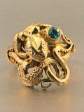 Octopus Ring With Blue Zircon - Solid 14k Gold