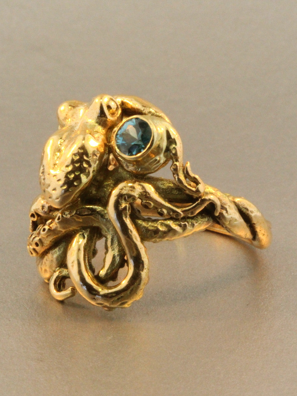 Octopus Ring With Blue Zircon - Solid 14k Gold