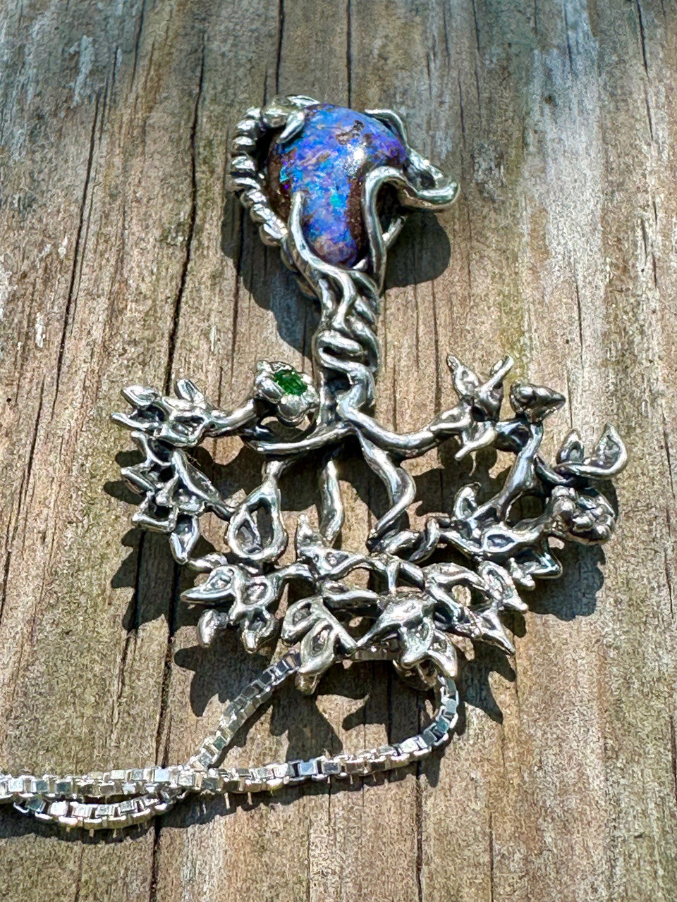 Primeval Forest Tree Pendant #21 Australian Boulder Opal - Silver