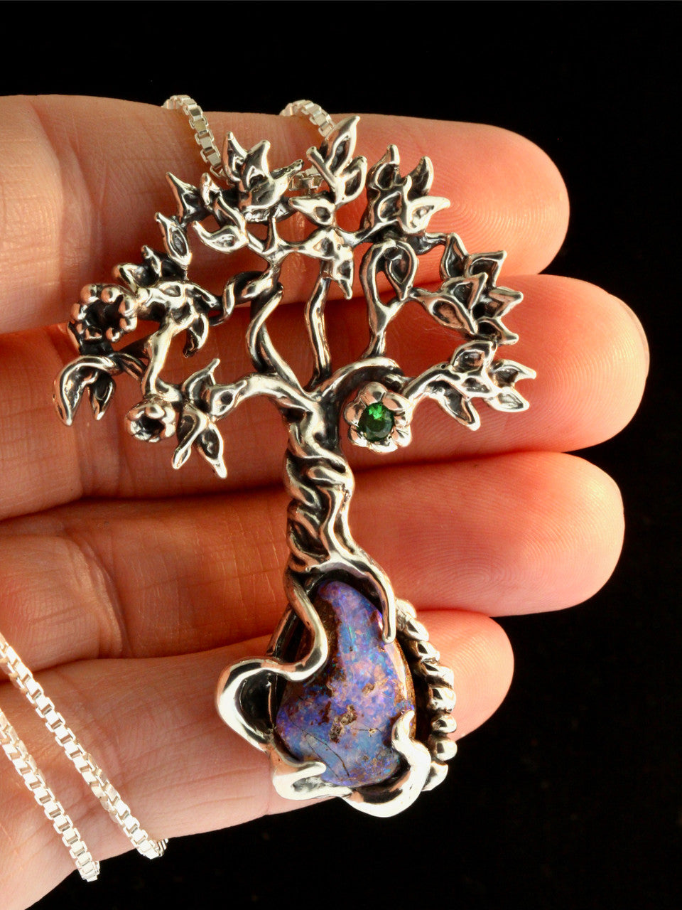 Primeval Forest Tree Pendant #21 Australian Boulder Opal - Silver