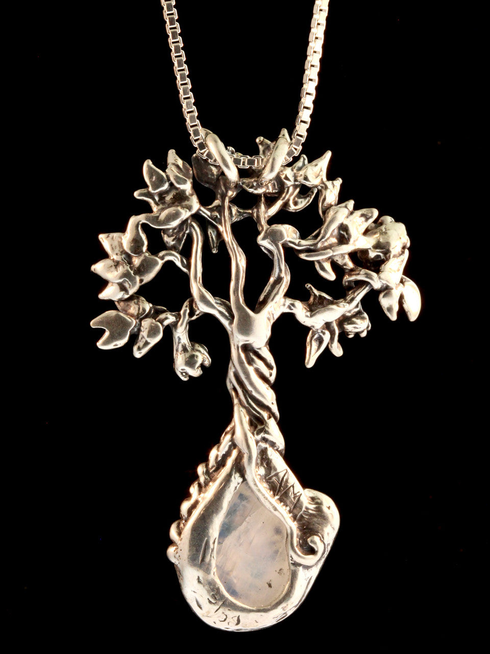 Primeval Forest Tree Pendant #23 with Moonstone and Pink Tourmaline - Silver