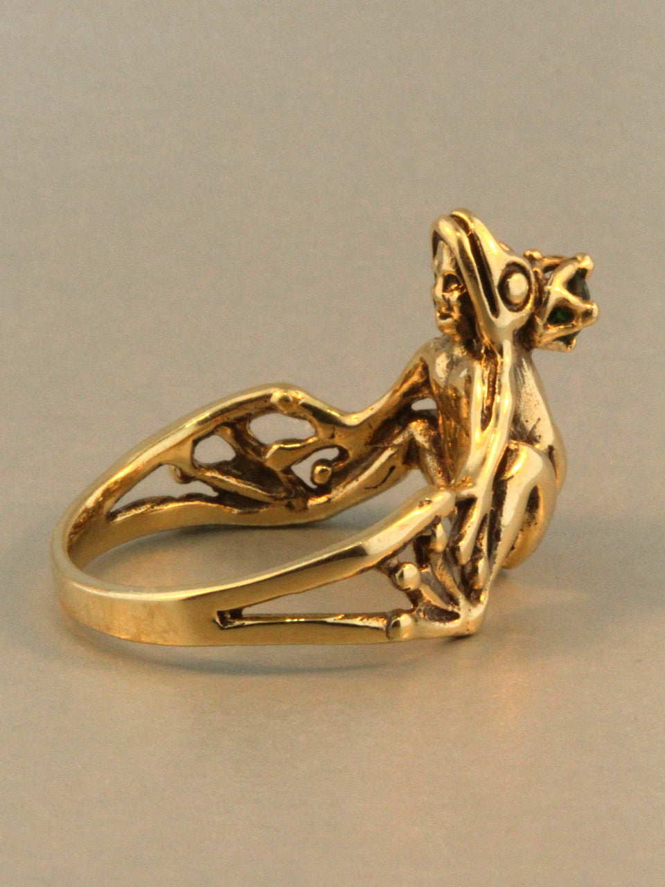 14K gold Enchanted Frog Prince Ring with Tsavorite Crown