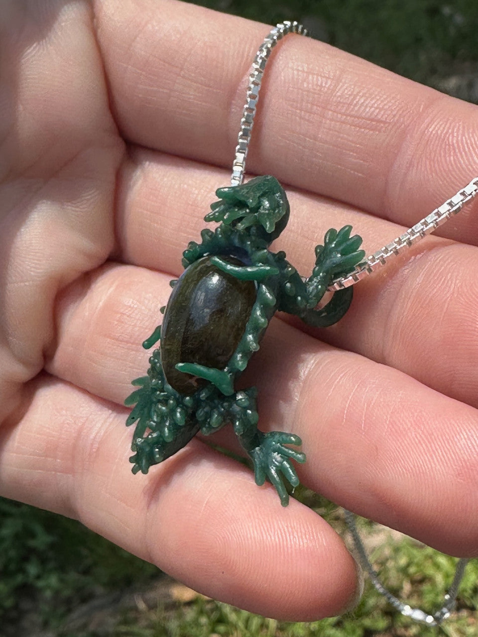 Horned Lizard Pendant - Labradorite - Silver